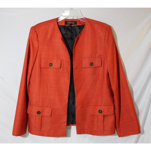 Kasper 2pc Suit Blazer/Jacket Open Front & Tank Top Orange Women's 14 Office - Picture 3 of 16
